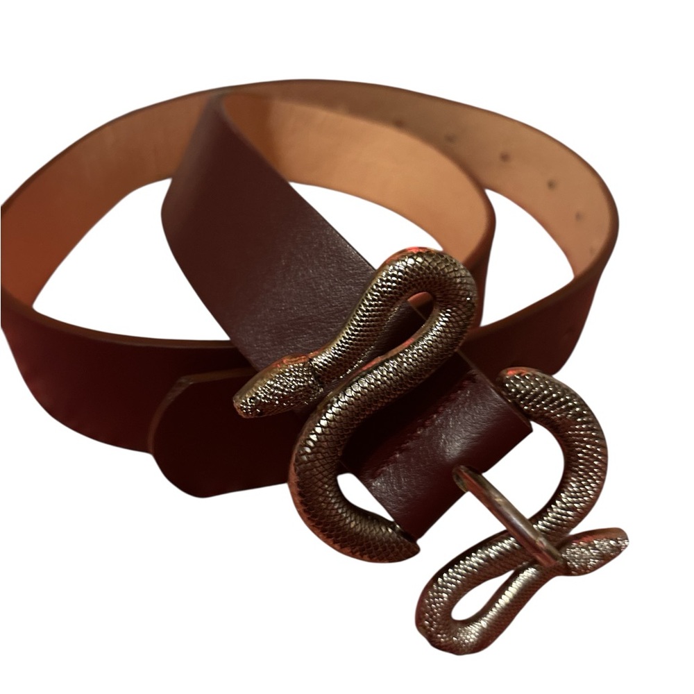 Brown Leather Belt with silvertone Snake Buckle unbranded fits 28”-36” women’s
